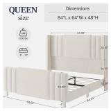 $277 Queen Upholstered Bed Frame with Tall Headboard and LED Lights