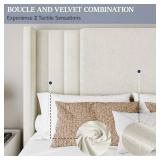 $277 Queen Upholstered Bed Frame with Tall Headboard and LED Lights