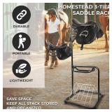 $130 HOMESTEAD 3-Tier Saddle Rack, Horse Saddle Stand, Rotating Tiers