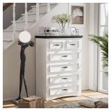 $164 Farmhouse 6-Drawer Dresser, Tall TV Stand, White & Black
