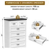 $164 Farmhouse 6-Drawer Dresser, Tall TV Stand, White & Black