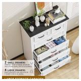 $164 Farmhouse 6-Drawer Dresser, Tall TV Stand, White & Black
