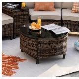 $90 MEISSALIVVE Brown Wicker Tempered Glass Coffee Table
