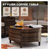 $90 MEISSALIVVE Brown Wicker Tempered Glass Coffee Table