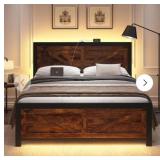 $199 DOGIBIXO King Size Bed Frame with Charge Station & Barn Door Headboard