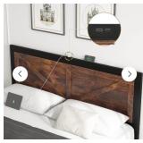 $199 DOGIBIXO King Size Bed Frame with Charge Station & Barn Door Headboard
