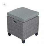 $180 30" Tall Gray Wicker Table with Tempered Glass Top and Two Ottomans