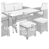 $180 30" Tall Gray Wicker Table with Tempered Glass Top and Two Ottomans