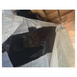 $180 30" Tall Gray Wicker Table with Tempered Glass Top and Two Ottomans