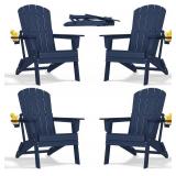 $390 Nevilywood Folding Adirondack Chair Cup Holder Set of 4 Navy
