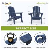 $390 Nevilywood Folding Adirondack Chair Cup Holder Set of 4 Navy