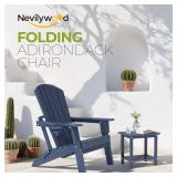 $390 Nevilywood Folding Adirondack Chair Cup Holder Set of 4 Navy