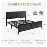 $140 King Size Platform Bed Frame with LED Lights, USB, Barn Door