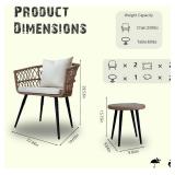 $99 3 Piece Patio Bistro Set - Rattan Table & Chairs (Set 2) - Beige