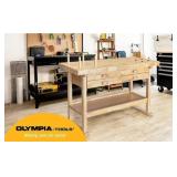 $220 Olympia Tools 60-inch Rubberwood Workbench with Built-in Wooden Vise