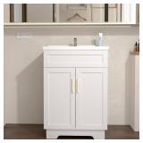 $164 Bathroom Vanity with Ceramic Sink, 24-Inch Milky White Cabinet