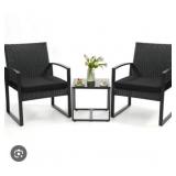 $150 3pc Outdoor Furniture Set: 2 Waterproof Chairs&1 Tempered Glass Table