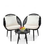 $199 3 Piece Bistro Set with Cushioned Woven Rope Chairs, All Weather