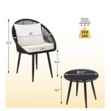 $199 3 Piece Bistro Set with Cushioned Woven Rope Chairs, All Weather