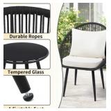$199 3 Piece Bistro Set with Cushioned Woven Rope Chairs, All Weather