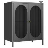 $122 Maritcute Buffet Cabinet, Rattan Storage with Doors & Shelves