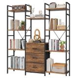 $95 Triple Bookshelf with 3 Fabric Drawers, 4-Tier, 10 Shelves
