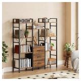 $95 Triple Bookshelf with 3 Fabric Drawers, 4-Tier, 10 Shelves