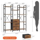 $95 Triple Bookshelf with 3 Fabric Drawers, 4-Tier, 10 Shelves