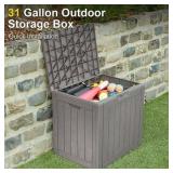 $70 EAST OAK 31 Gal Deck Box with Padlock, Indoor/Outdoor Grey