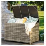 MEISSALIVVE 178-Gallon Wicker Deck Box Waterproof UV-Resistant Brown