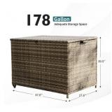 MEISSALIVVE 178-Gallon Wicker Deck Box Waterproof UV-Resistant Brown