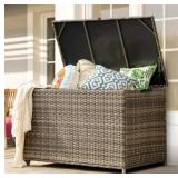 MEISSALIVVE 178-Gallon Wicker Deck Box Waterproof UV-Resistant Brown