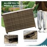 MEISSALIVVE 178-Gallon Wicker Deck Box Waterproof UV-Resistant Brown