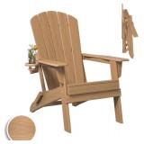 $100 Plawdlik Folding Adirondack Chair with Cup Holder HDPE All-Weather