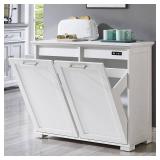 $160 OLD CAPTAIN Double Tilt-Out Trash Cabinet, Wooden Kitchen Holder