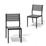 Stackable Gray Wooden Metal Outdoor Dining Chair (2-Pack)