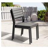 Stackable Gray Wooden Metal Outdoor Dining Chair (2-Pack)