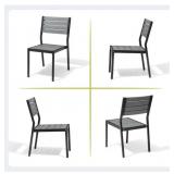 Stackable Gray Wooden Metal Outdoor Dining Chair (2-Pack)