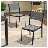 Stackable Gray Wooden Metal Outdoor Dining Chair (2-Pack)