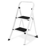 Soctone 2-Step Folding Ladder with Handrails, Anti-Slip, 330 lb