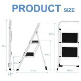 Soctone 2-Step Folding Ladder with Handrails, Anti-Slip, 330 lb