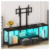 $130 GYIIYUO LED TV Stand with Mount, Power Outlet & Drawers, Black