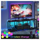 $130 GYIIYUO LED TV Stand with Mount, Power Outlet & Drawers, Black