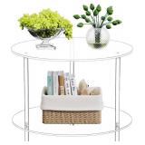 $80 Clear Round Acrylic Coffee Table with Storage, 2-Tier Lucite