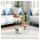 $80 Clear Round Acrylic Coffee Table with Storage, 2-Tier Lucite