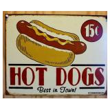 Schonberg Tin Metal Sign: Hot Dogs Best in Town, 16x12