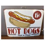 Schonberg Tin Metal Sign: Hot Dogs Best in Town, 16x12