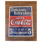 Desperate Enterprises Coca-Cola Tin Sign 5 Cents - Vintage Decor