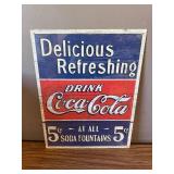 Desperate Enterprises Coca-Cola Tin Sign 5 Cents - Vintage Decor