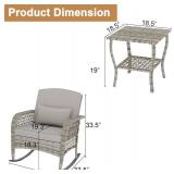 $93 DECMICO Rattan Rocking Chair Set with Cushions & Coffee Table in BROWN